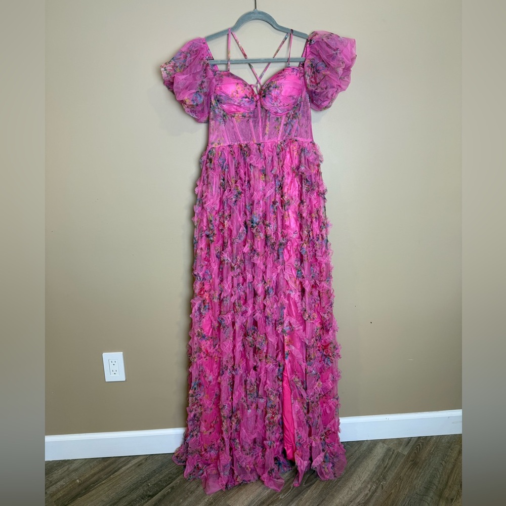 NWOT Size Large Pink Floral Prom Dress